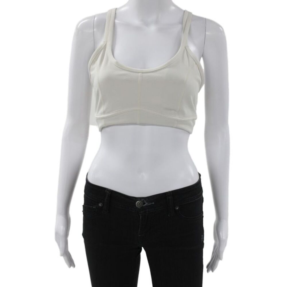 Le Ore Womens Sports Bra Ivory Scoop Neck Solid Size M